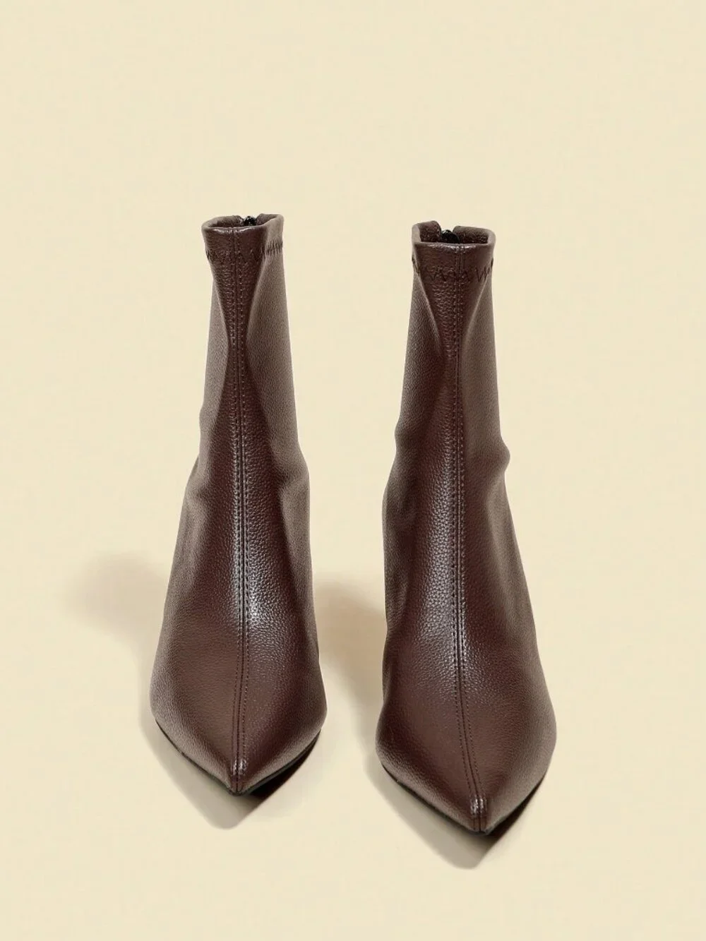 Brown Casual Women's Pointed Toe Elastic Mid Heel Ankle Boots